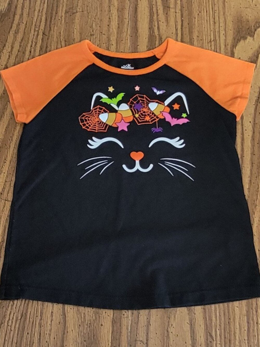 Way To Celebrate Girls 5T Halloween Black Cat Candy Corn Bat Graphic Tee